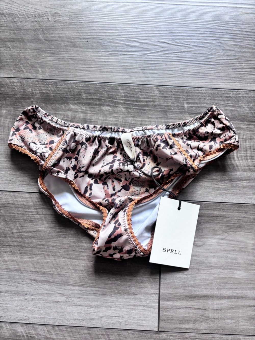 SPELL & the Gypsy Pink and Black Leopard Print Bikini Bottoms with Gold Trim